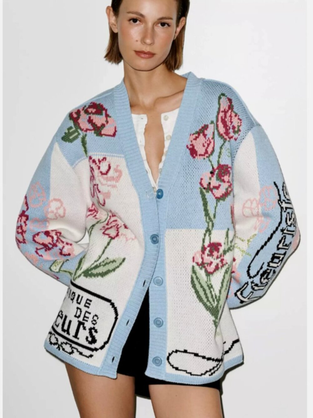 Anthropologie Oversized Floral Flowers Graphics Cardigan Sweater L XL NWT